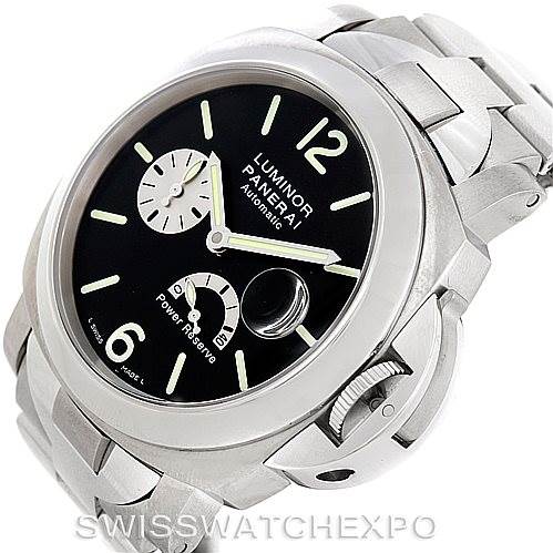 The image shows a Panerai Luminor PAM00171 Men's Titanium Black Dial PAM00171 Men's Titanium Black Dial watch at a tilted angle, highlighting the dial, stainless steel bracelet, and crown guard.