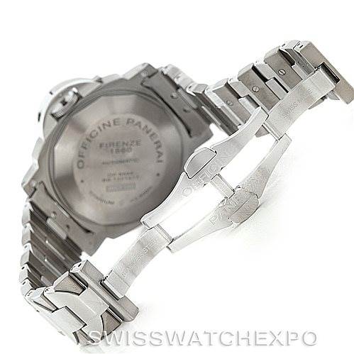 The image shows the back and metal bracelet of a Panerai Luminor PAM00171 Men's Titanium Black Dial PAM00171 Men's Titanium Black Dial watch at an angle highlighting the clasp and links.