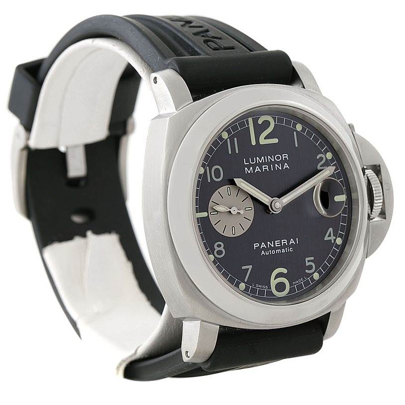 The image shows a side and front angle of the Panerai Luminor PAM00086 Men's Stainless Steel Black Dial PAM00086 Men's Stainless Steel Black Dial watch, highlighting the dial and rubber strap.