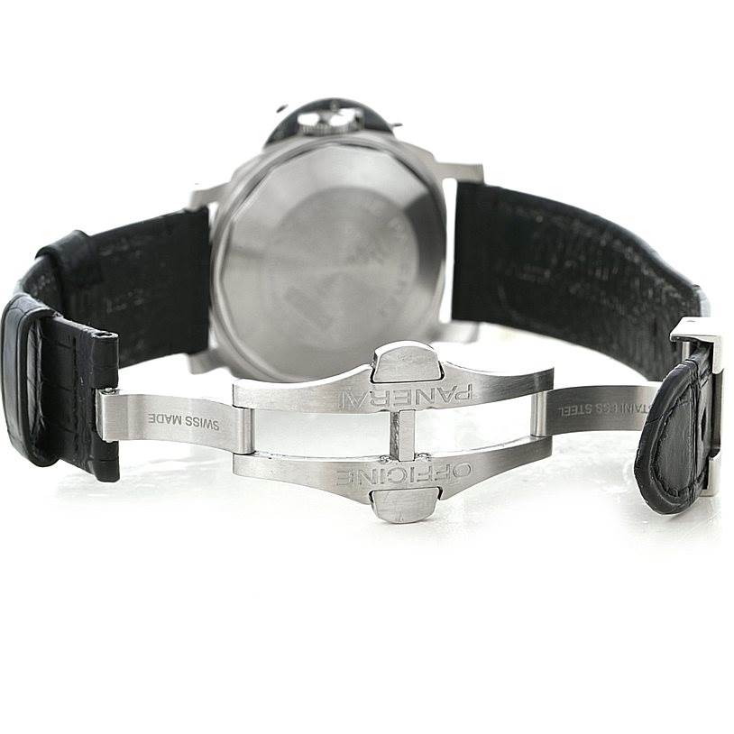 The image shows the back view of a Panerai Luminor PAM00241 Men's Stainless Steel Black Dial PAM00241 Men's Stainless Steel Black Dial watch, focusing on the open clasp and part of the strap.
