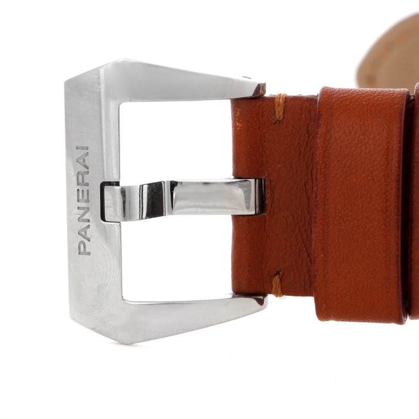 The image shows a close-up of a leather strap buckle for a Panerai Luminor PAM00005 Men's Stainless Steel Black Dial PAM00005 Men's Stainless Steel Black Dial watch.
