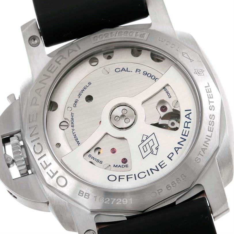 This image shows the back of a Panerai Luminor PAM00392 Men's Stainless Steel Black Dial PAM00392 Men's Stainless Steel Black Dial watch, revealing its movement and internal mechanisms.