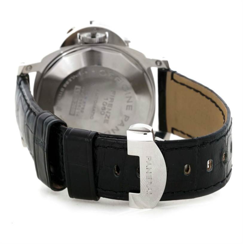 The image shows the back view of the Panerai Luminor PAM00090 Men's Stainless Steel Black Dial PAM00090 Men's Stainless Steel Black Dial watch, focusing on the clasp and strap.