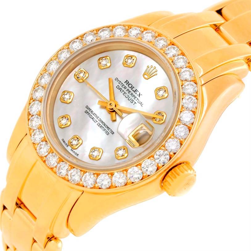 Rolex Pearlmaster 18k Yellow Gold MOP Diamond Ladies Watch 69298 ...