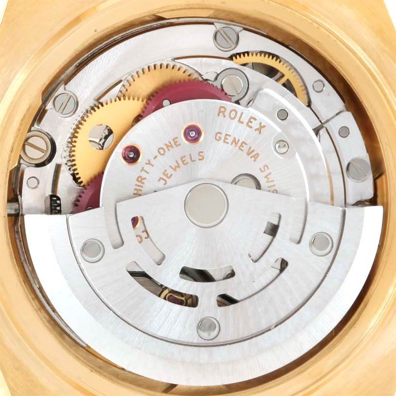The image shows a close-up view of the movement and internal mechanism of a Rolex Pearlmaster 80318 Women's Yellow Gold Mother of Pearl Dial 80318 Women's Yellow Gold Mother of Pearl Dial.