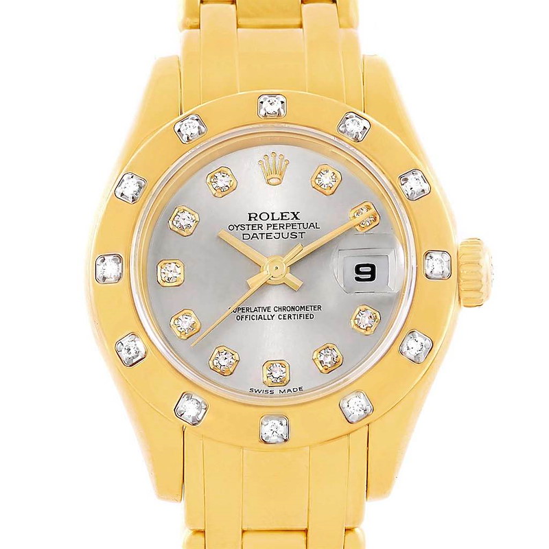 Rolex Pearlmaster Yellow Gold Diamond Dial Bezel Ladies Watch 80318 SwissWatchExpo