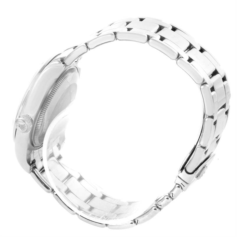 This image shows the side and bracelet of a Rolex Pearlmaster 81209 Women's White Gold White Dial 81209 Women's White Gold White Dial watch.