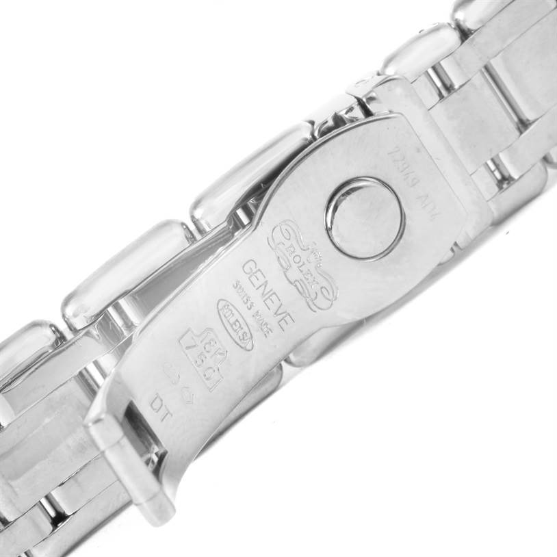 The image shows the clasp and bracelet of a Rolex Pearlmaster 80299 Women's White Gold Mother of Pearl Dial 80299 Women's White Gold Mother of Pearl Dial watch from a close-up angle.
