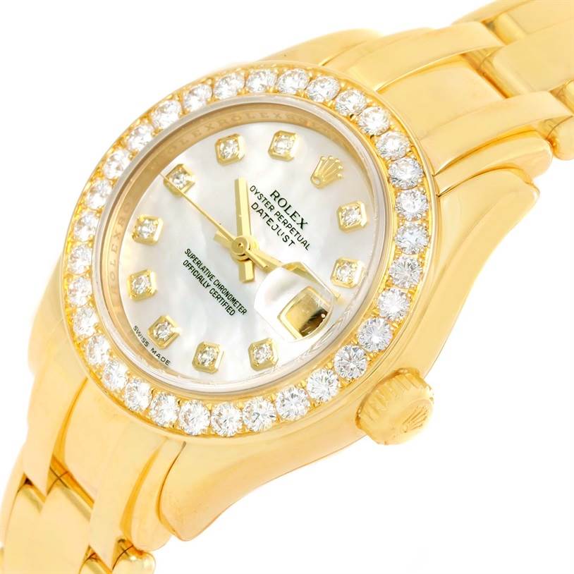 Rolex Pearlmaster Yellow Gold Mother of Pearl Diamond Watch 80298 ...