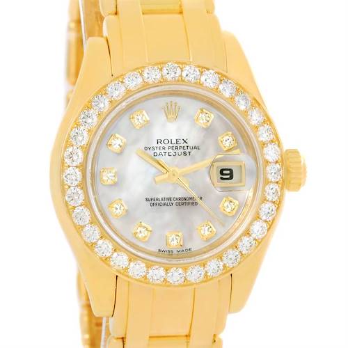 Photo of Rolex Pearlmaster Yellow Gold Mother of Pearl Diamond Watch 80298