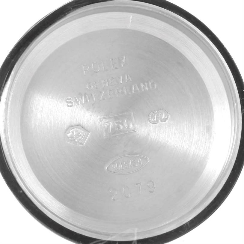 This image shows the inner case back of a Rolex Pearlmaster 80299 Women's White Gold Mother of Pearl Dial 80299 Women's White Gold Mother of Pearl Dial model watch, inscribed with brand and manufacturing details.