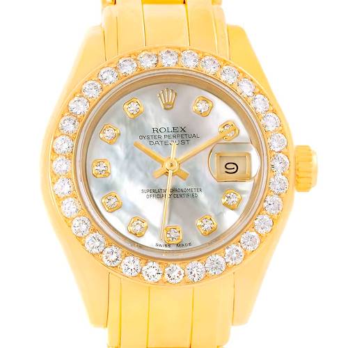 Photo of Rolex Pearlmaster 18k Yellow Gold MOP Diamond Ladies Watch 69298