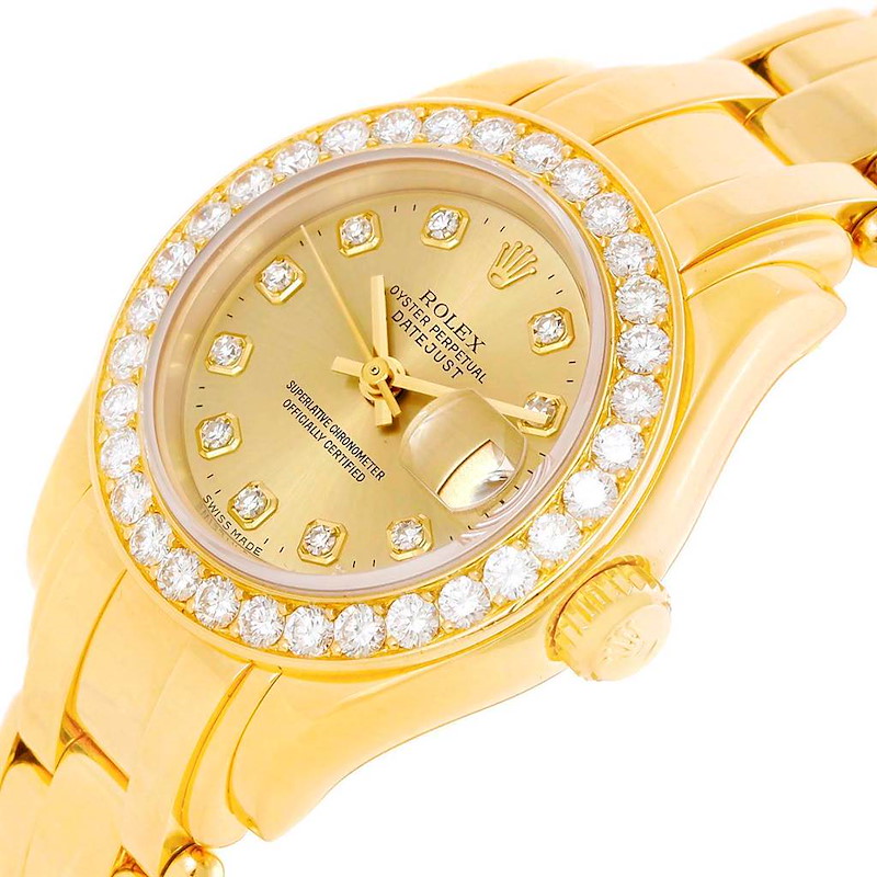 Rolex Pearlmaster Yellow Gold Diamond Dial Bezel Ladies Watch 69298 ...