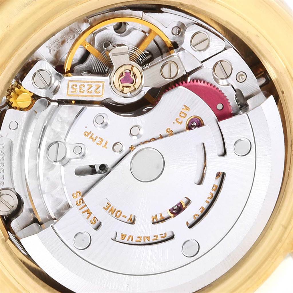 The image shows a close-up view of the movement mechanism of a Rolex Pearlmaster 80298 Women's Yellow Gold Silver Dial 80298 Women's Yellow Gold Silver Dial watch.