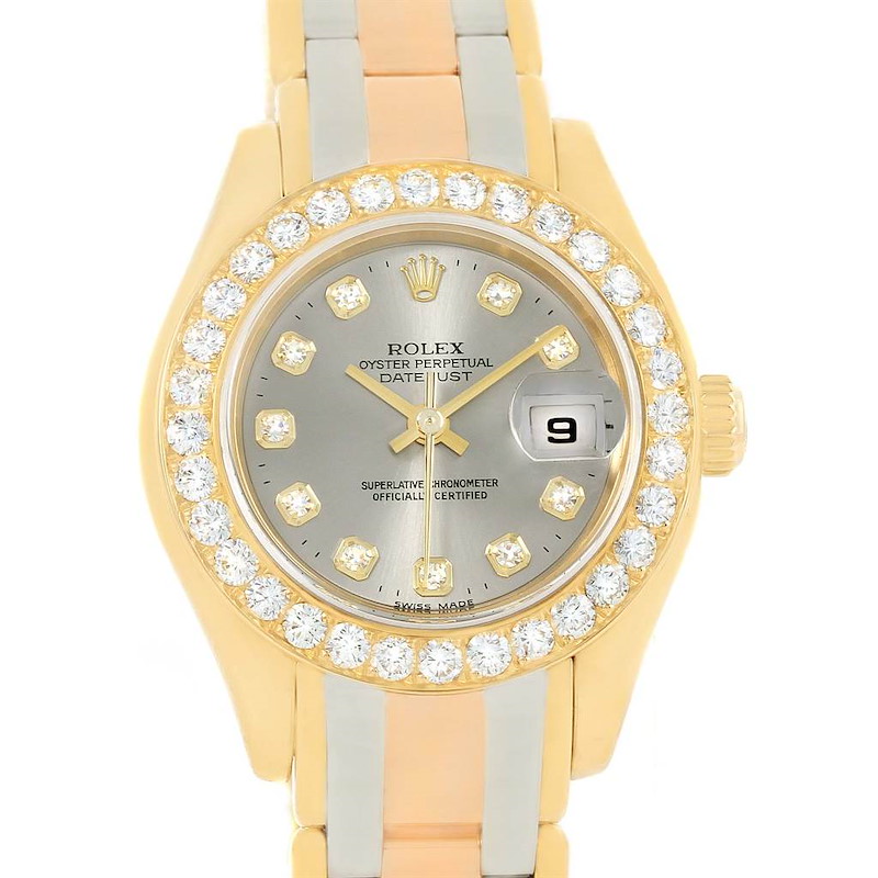 Rolex Pearlmaster 18K Gold Tridor Diamond Watch 80298 Box Papers SwissWatchExpo