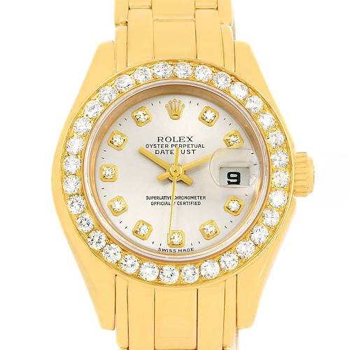 Photo of Rolex Pearlmaster Yellow Gold Diamond Dial Bezel Ladies Watch 69298