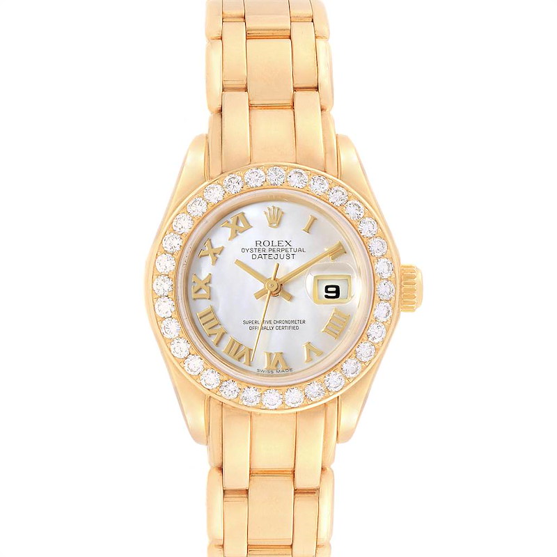 Rolex Pearlmaster Yellow Gold MOP Diamond Bezel Ladies Watch 69298 ...