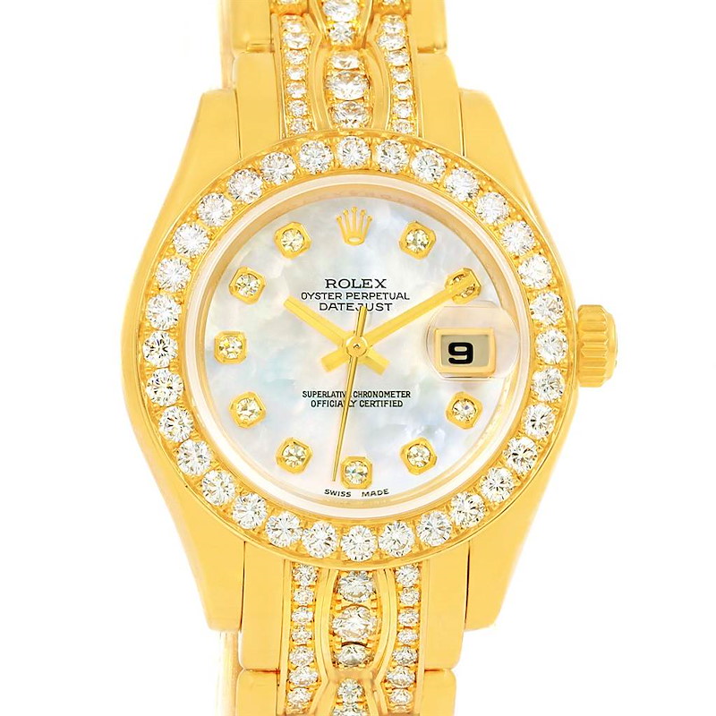 Rolex Pearlmaster Yellow Gold Triple Row Diamond Bracelet Watch 80298 SwissWatchExpo