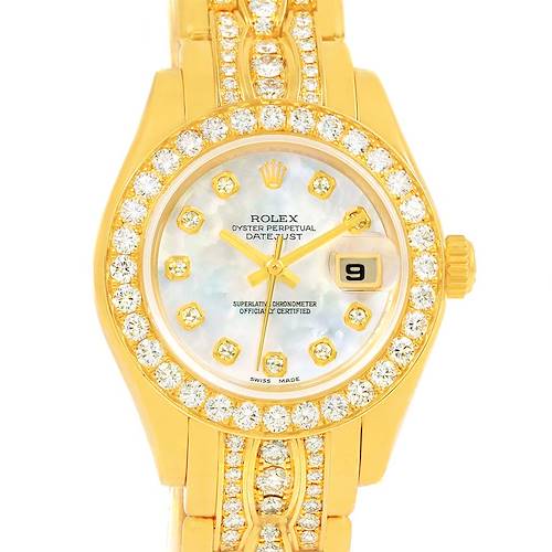 Photo of Rolex Pearlmaster Yellow Gold Triple Row Diamond Bracelet Watch 80298