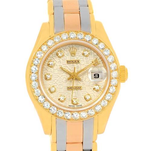 Photo of Rolex Pearlmaster Yellow White Rose Gold Tridor Diamond Watch 69298