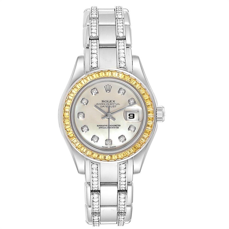 Rolex Pearlmaster Masterpiece White Gold Diamond Sapphire Watch 69309 SwissWatchExpo