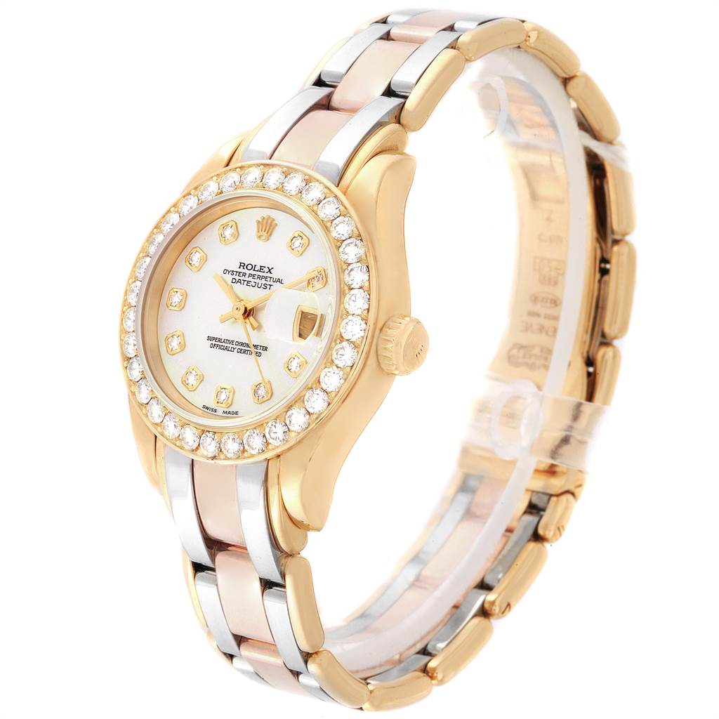 Rolex Pearlmaster Yellow White Rose Gold Tridor Diamond Ladies Watch ...