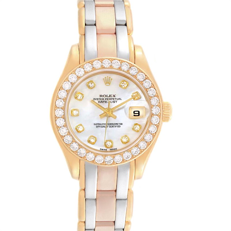 Rolex Pearlmaster Yellow White Rose Gold Tridor Diamond Ladies Watch 69298 SwissWatchExpo