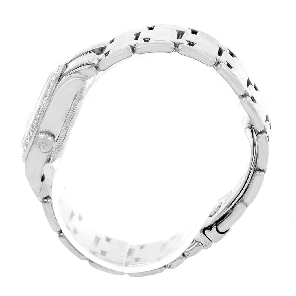 The image shows the side view of a Rolex Pearlmaster 80299 Women's White Gold Mother of Pearl Dial 80299 Women's White Gold Mother of Pearl Dial watch, highlighting its band and part of the case.