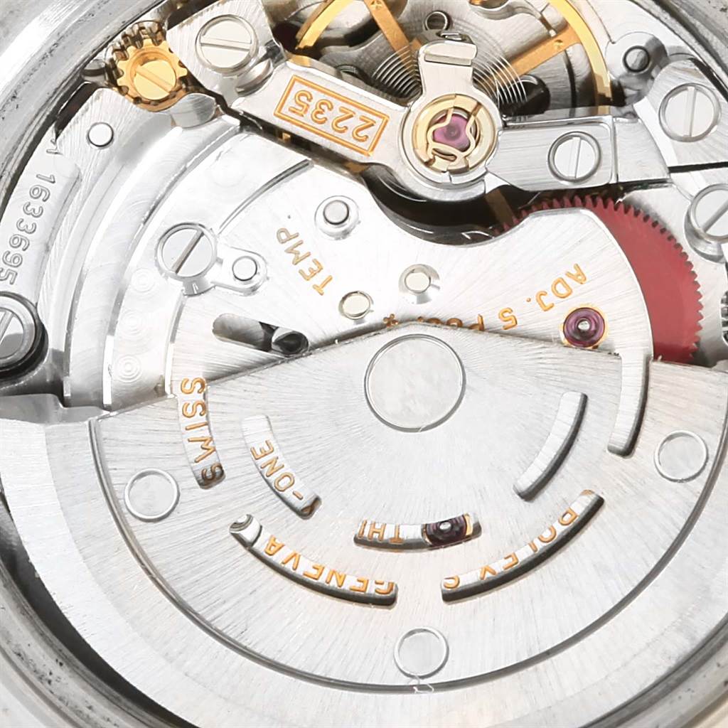 This image shows a close-up of the movement and internal mechanisms of a Rolex Pearlmaster 80299 Women
s White Gold Mother of Pearl Dial 80299 Women
s White Gold Mother of Pearl Dial watch.