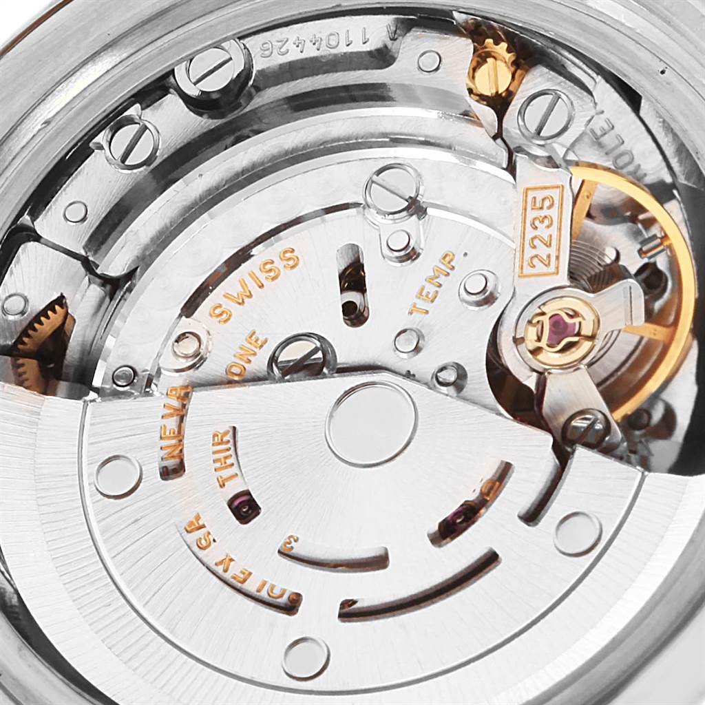 This is a close-up view of the movement mechanisms inside the Rolex Pearlmaster 80299 Women's White Gold Mother of Pearl Dial 80299 Women's White Gold Mother of Pearl Dial watch.