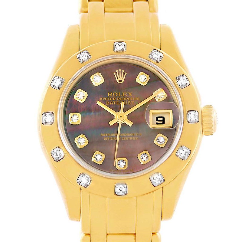 Rolex Pearlmaster Yellow Gold Black MOP Diamond Ladies Watch 80318 SwissWatchExpo