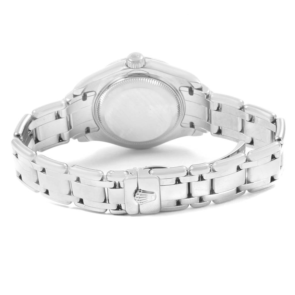 The image shows the back and bracelet clasp of a Rolex Pearlmaster 80299 Women's White Gold Mother of Pearl Dial 80299 Women's White Gold Mother of Pearl Dial watch from a rear angle.