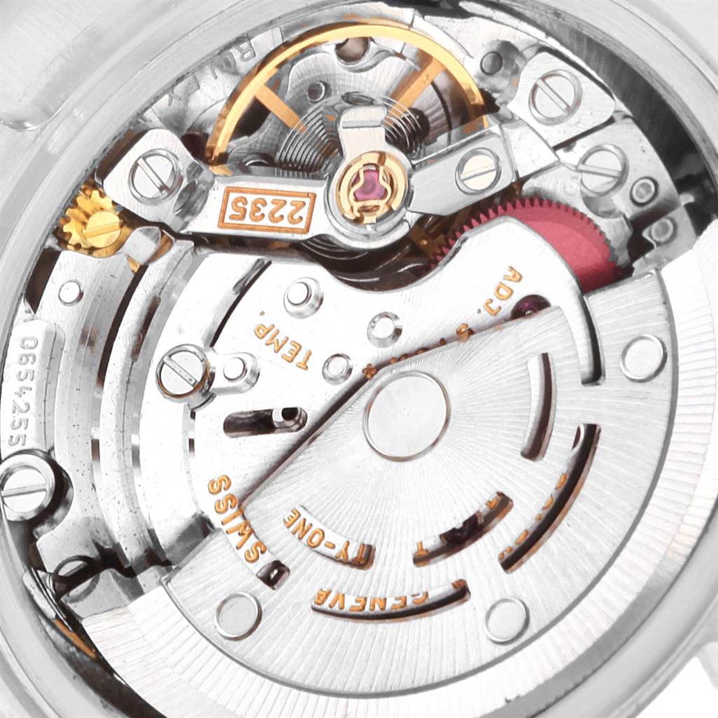 This image shows the internal mechanical movement parts of the Rolex Pearlmaster 80299 Women's White Gold Mother of Pearl Dial 80299 Women's White Gold Mother of Pearl Dial watch, including the rotor and gears.