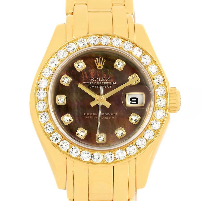 Rolex Pearlmaster 18K Yellow Gold MOP Diamond Ladies Watch 69298 SwissWatchExpo