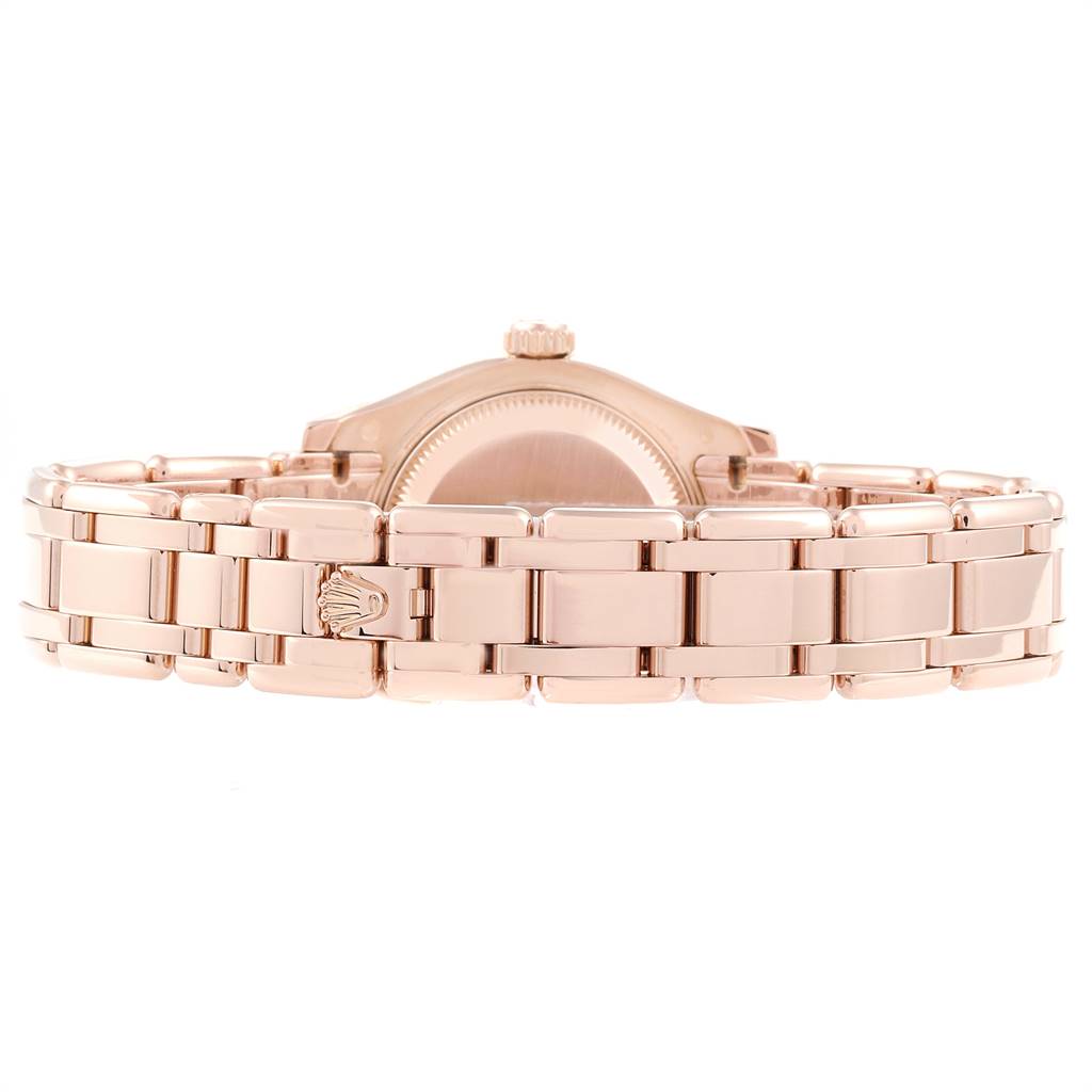 The image shows the back case and bracelet of a Rolex Pearlmaster 80315 Women's Rose Gold Champagne Dial 80315 Women's Rose Gold Champagne Dial watch, viewed from the rear.