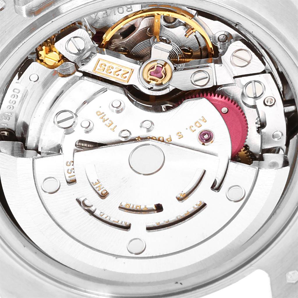 The image shows the internal mechanical movement of a Rolex Pearlmaster 80299 Women's White Gold Mother of Pearl Dial 80299 Women's White Gold Mother of Pearl Dial watch from a close-up angle.