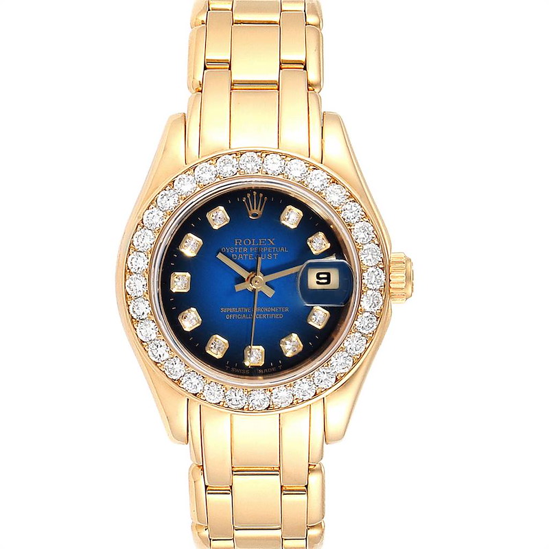 Rolex Pearlmaster Yellow Gold Vignette Diamond Dial Ladies Watch 69298 SwissWatchExpo