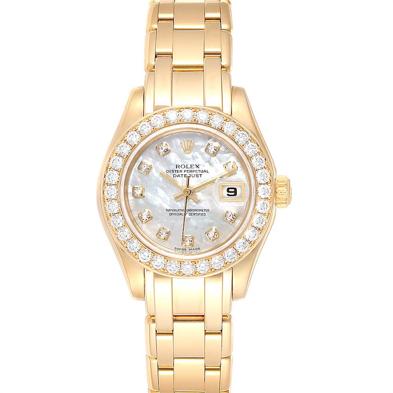 Rolex Pearlmaster Yellow Gold Mother of Pearl Diamond Watch 80298 SwissWatchExpo