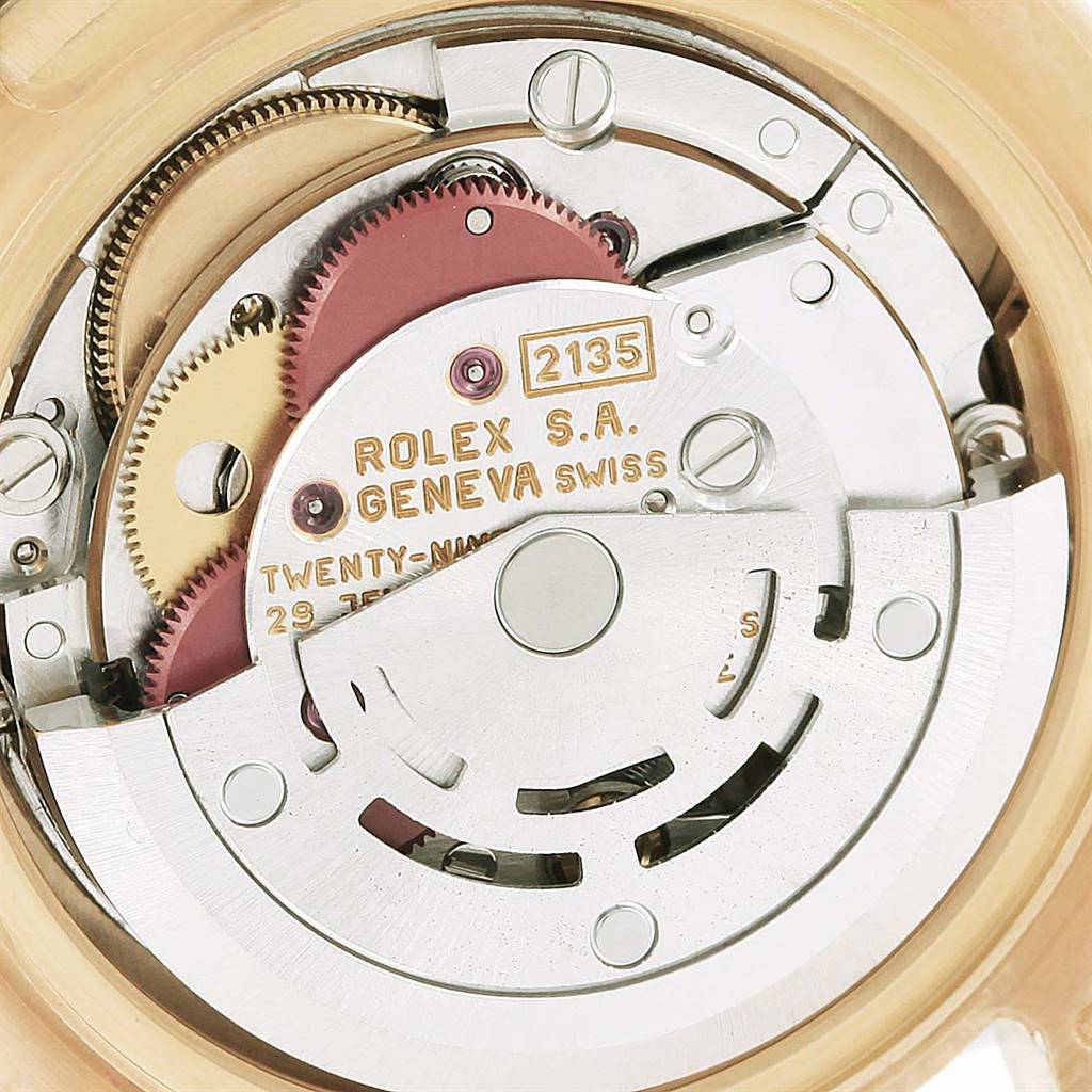 This image shows the movement and inner components of a Rolex Pearlmaster 69298 Women's Yellow Gold Champagne Dial 69298 Women's Yellow Gold Champagne Dial watch, model number 2135, taken from the rear angle.