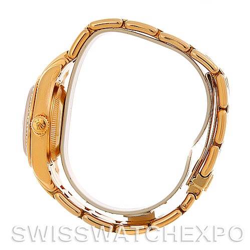 This image shows a side view of the Rolex Pearlmaster 69298 Women's Yellow Gold Mother of Pearl Dial 69298 Women's Yellow Gold Mother of Pearl Dial watch, highlighting the bracelet and side of the case.