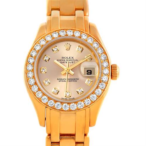 Photo of Rolex Pearlmaster 18k Yellow Gold Diamond Ladies Watch 69298